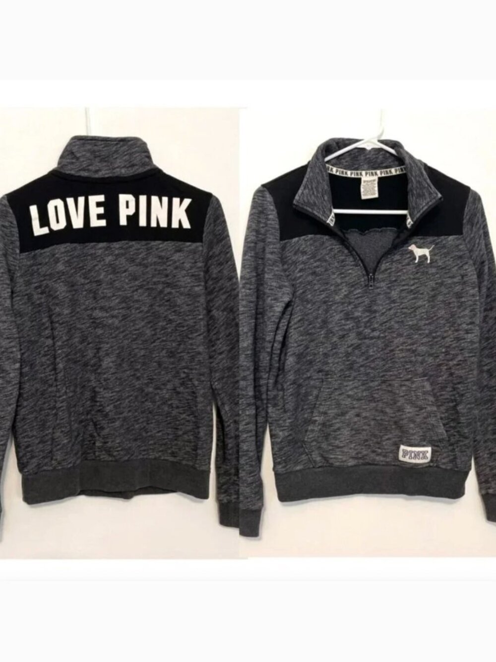 PINK VS VICTORIA'S SECRET Perfect Quarter 1/4 Zip Black White Colorblock Logo XS